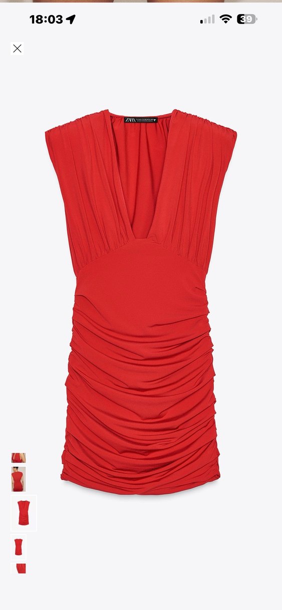 Zara Kırmızı V Yakalı Drapeli Elbise - Görsel 3