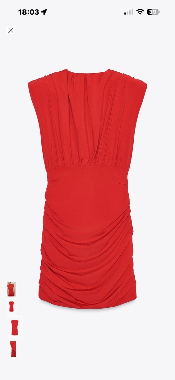 Zara Kırmızı V Yakalı Drapeli Elbise - Görsel 4