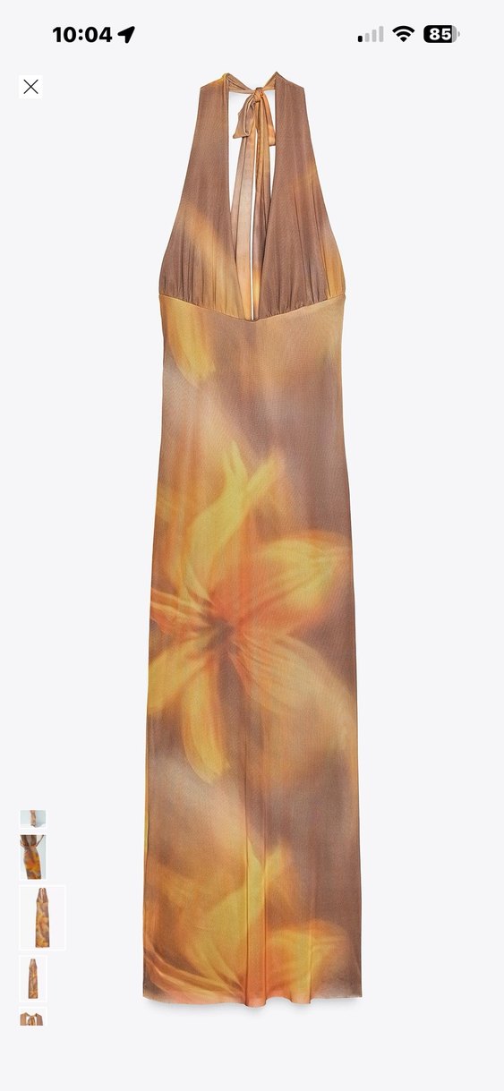 Zara desenli tül halter yaka midi elbise - Görsel 2