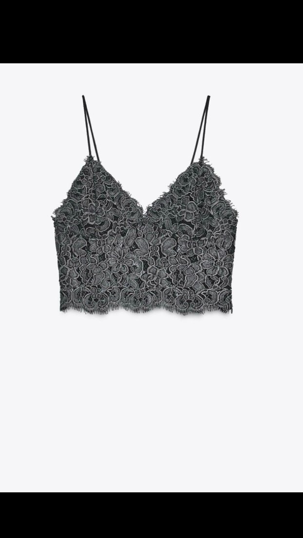 Zara işlemeli crop top gümüş - Görsel 2