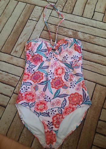 Dantel Detaylı Pembe Çiçek Desenli Bohem Mayo