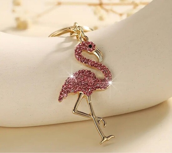 Parlak Taşlı Şık Altın Kaplama Alaşım Flamingo Anahtarlık