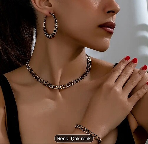 3 lü KÜPE KOLYE BİLEKLİK SET LEOPAR