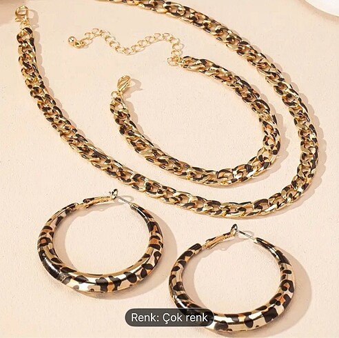 Beden 3 lü KÜPE KOLYE BİLEKLİK SET LEOPAR