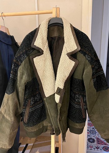 Diğer Vintage Haki Desenli Suet Kislik Ceket Mont