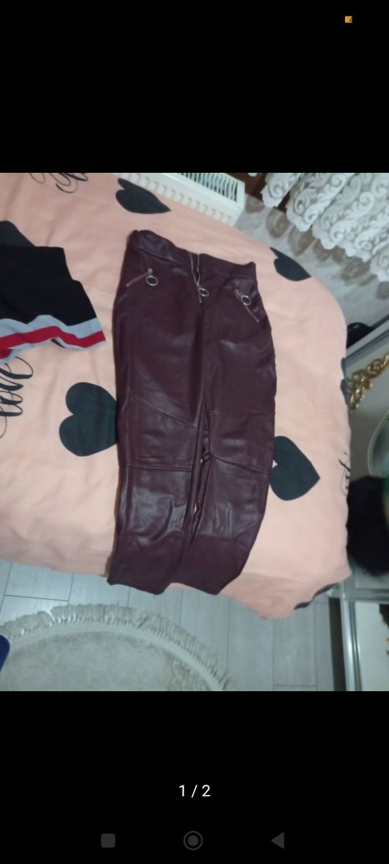 Bordo Deri Biker Şort Kemerli - Görsel 2