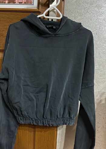 Gri Kadın Uzun Kollu Yüksek Yakalı Sweatshirt