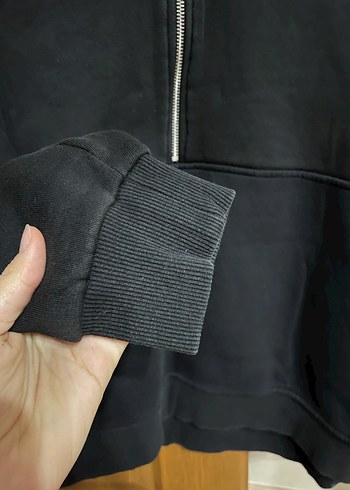 m Beden siyah Renk Siyah Fermuarlı Yüksek Yakalı Kadın Sweatshirt