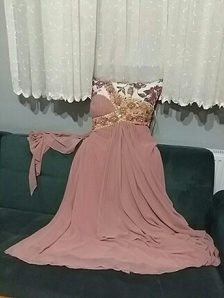 44 Beden pembe Renk Abiye elbise pullu boncuklu tek omuz detaylı
