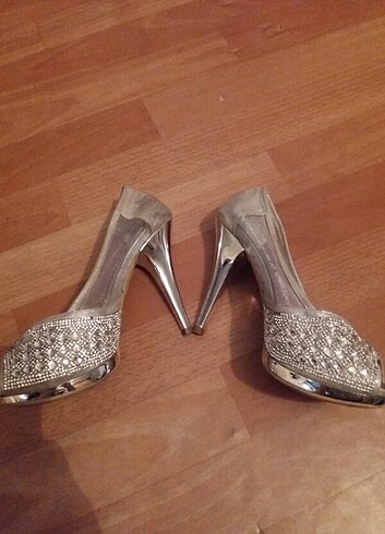 Platform topuk gümüş ayakkabı