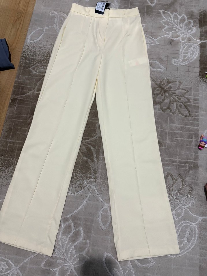 Beyaz Midi Kadın Kumaş Pantolon - Görsel 2