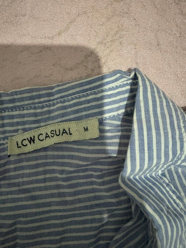 Mavi Çizgili Uzun Kollu Keten Gömlek - Görsel 3