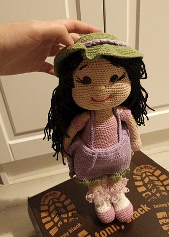 Amigurumi Organik El Yapımı Bebek  Çok Saçlı Mor Elbiseli - Görsel 2