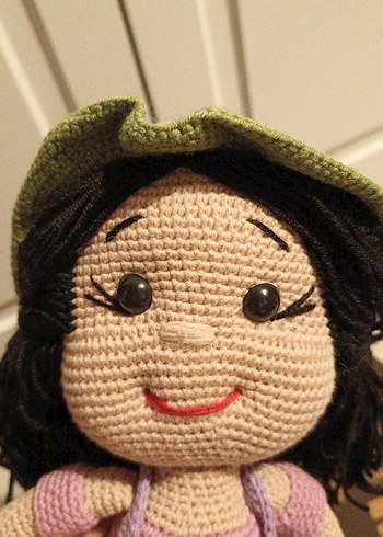 Amigurumi Organik El Yapımı Bebek  Çok Saçlı Mor Elbiseli - Görsel 6