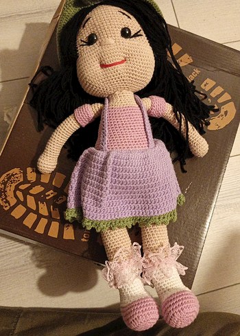 Amigurumi Organik El Yapımı Bebek  Çok Saçlı Mor Elbiseli - Görsel 8