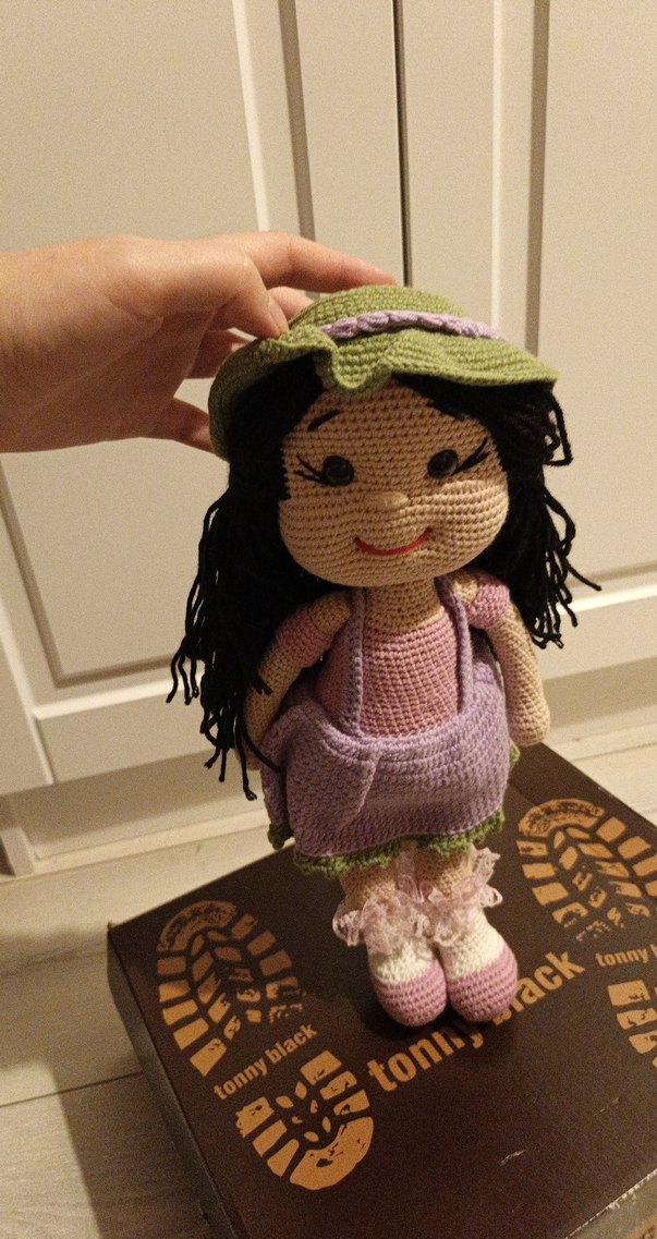 Amigurumi Organik El Yapımı Bebek  Çok Saçlı Mor Elbiseli - Görsel 2