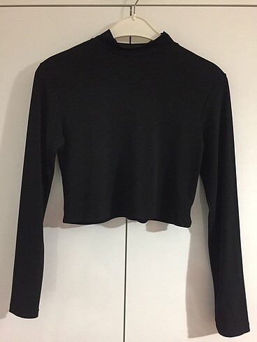 SİYAH UZUNKOL İNCE CROP