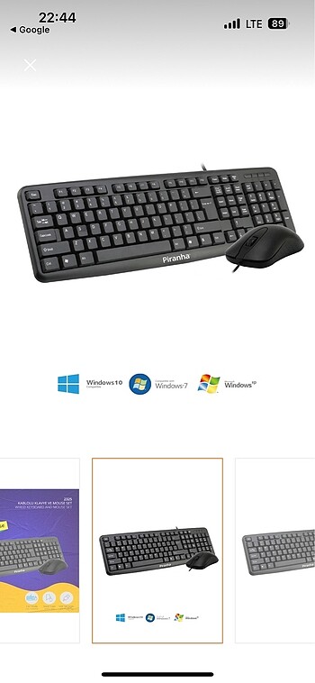 Beden Piranha kablolu klavye mouse set