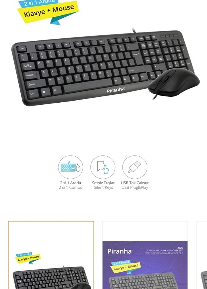 Piranha kablolu klavye mouse set - Görsel 2