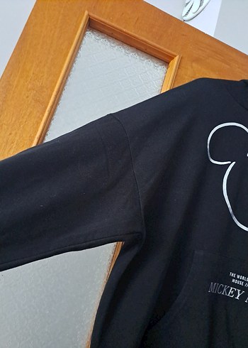 l Beden Siyah Mickey Mouse Baskılı Kadın Sweatshirt