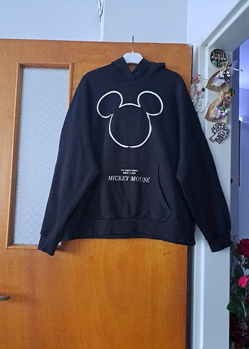 Siyah Mickey Mouse Baskılı Kadın Sweatshirt