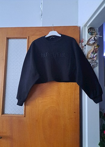 Siyah Crop Triko Sweatshirt