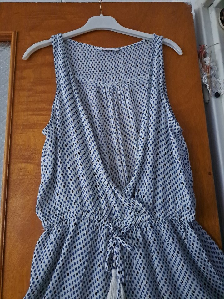 Bohem V Yaka Bağcıklı Kadın Mini Tulum - Görsel 4