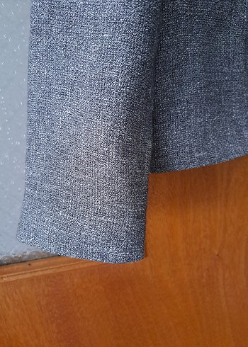 Gri Kısa Keten Kadın Ceket - Görsel 2