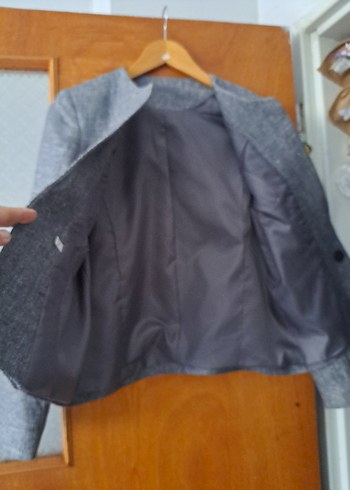 Gri Kısa Keten Kadın Ceket - Görsel 3