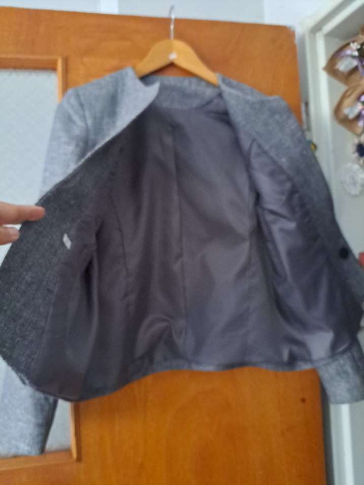 Gri Kısa Keten Kadın Ceket - Görsel 3