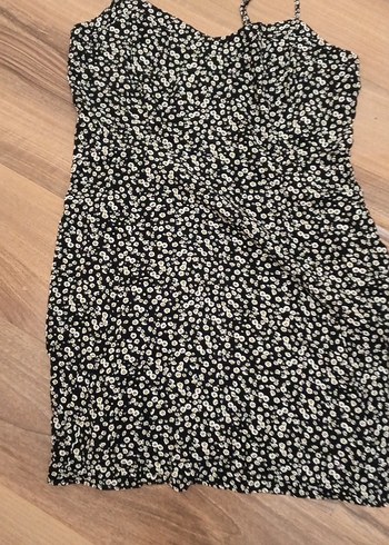 Siyah Çiçek Desenli Midi Strappy Elbise - Görsel 4