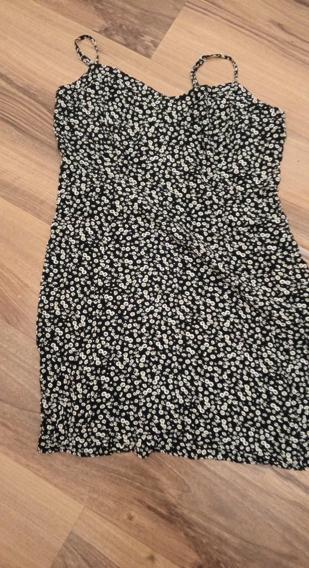 Siyah Çiçek Desenli Midi Strappy Elbise - Görsel 4