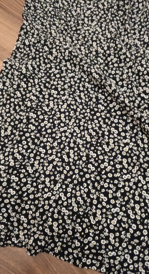 Siyah Çiçek Desenli Midi Strappy Elbise - Görsel 3