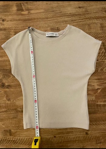 xs Beden ten rengi Renk Stradivarius Bej Kısa Kollu Crop Tişört