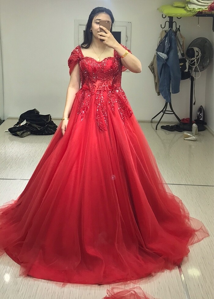 Kırmızı transparan arkası bağcıklı kına elbisesi-kınalık - Görsel 2