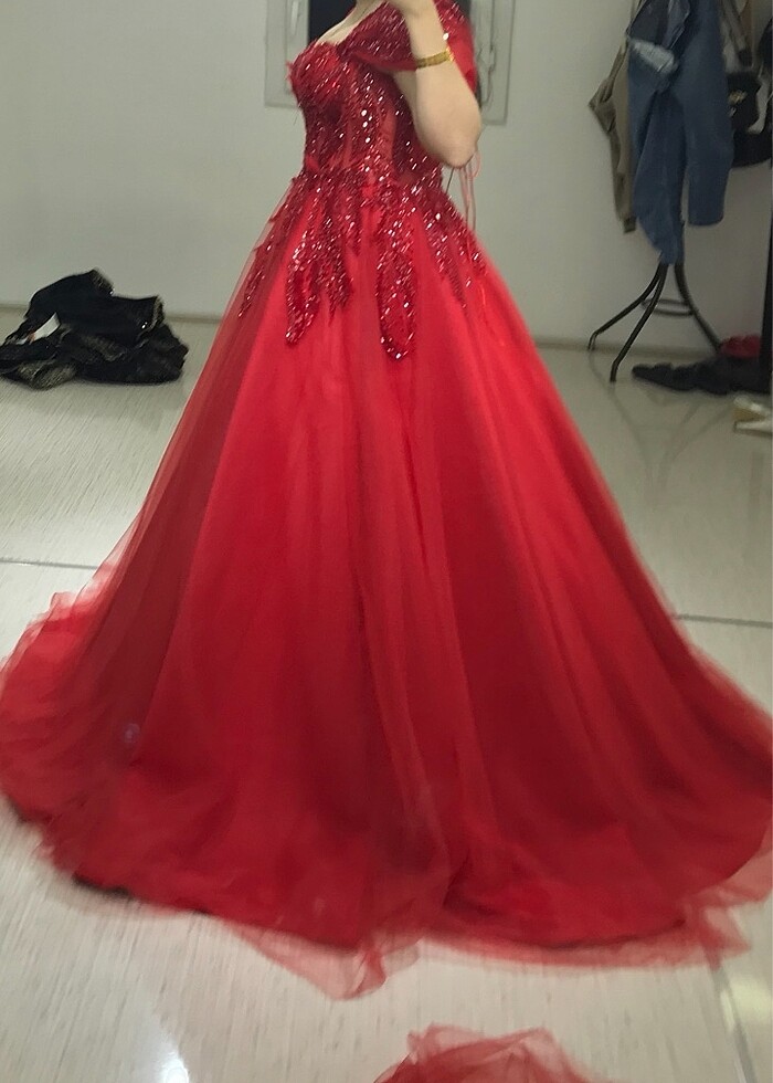 Kırmızı transparan arkası bağcıklı kına elbisesi-kınalık - Görsel 3