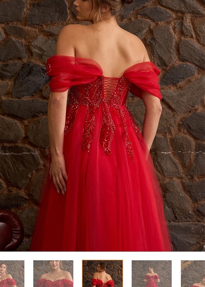 Kırmızı transparan arkası bağcıklı kına elbisesi-kınalık - Görsel 5