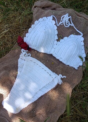 m Beden Beyaz örgü bikini 