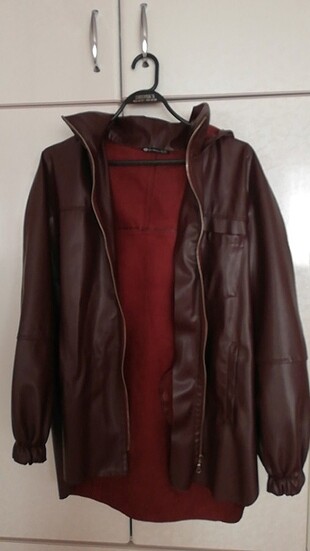 Oversize bordo deri ceket