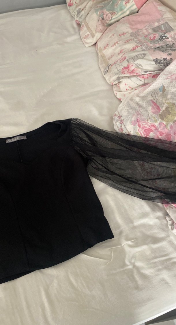 Uzun Kollu Siyah Gotik Mini Bluz - Görsel 3