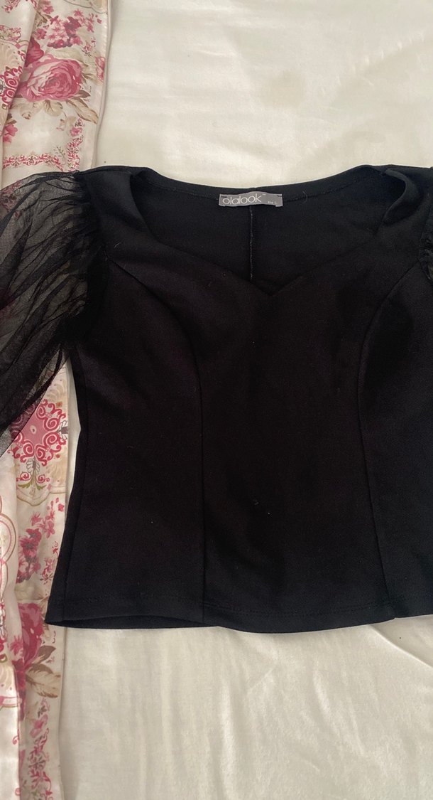 Uzun Kollu Siyah Gotik Mini Bluz - Görsel 2