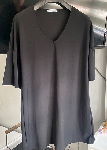 Siyah V Yaka Salaş Triko Elbise - Görsel 4