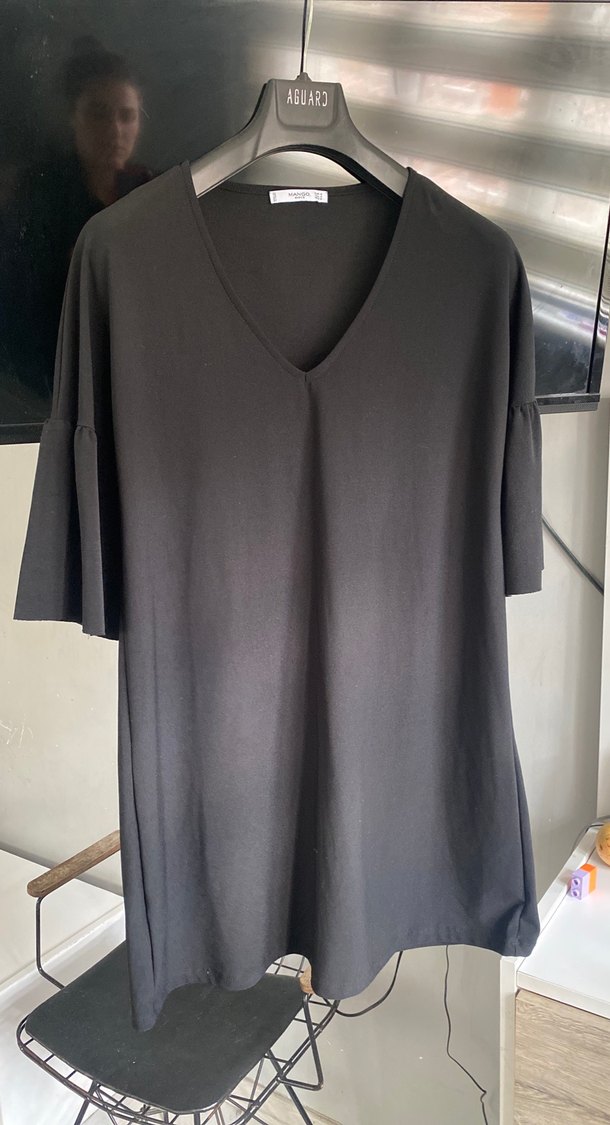 Siyah V Yaka Salaş Triko Elbise - Görsel 4