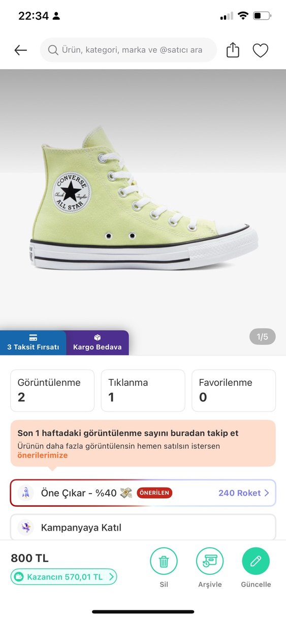 Sarı Platform Topuklu Kadın Spor Ayakkabı - Görsel 2