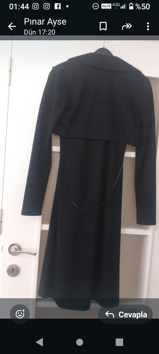 bayan Zincir Detaylı Siyah elbise cepkenli model - Görsel 2