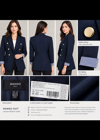 Mango Lacivert Cift Sirali Blazer Ceket