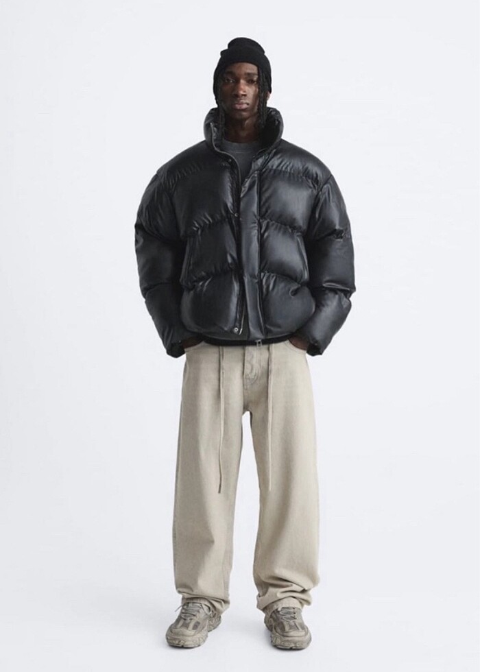 Zara Suni Deri Crop Erkek Mont - Görsel 2