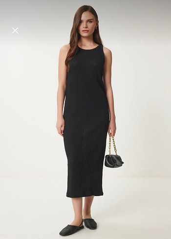 Happiness Siyah Minimal Midi Elbise