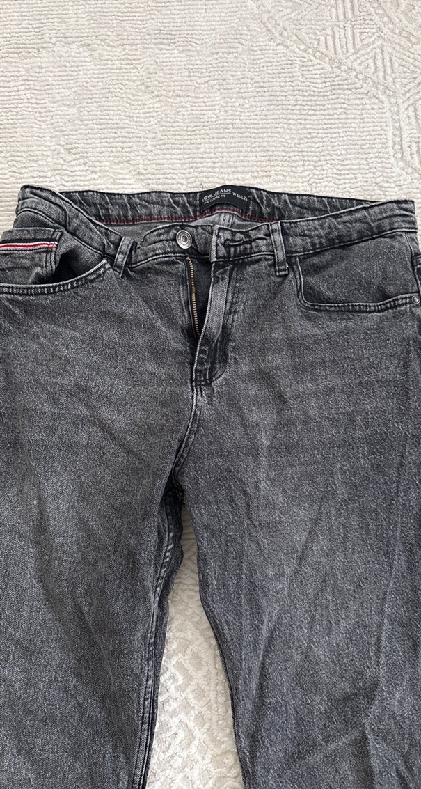 Erkek Gri Bol Kesim Kot Pantolon - Görsel 2