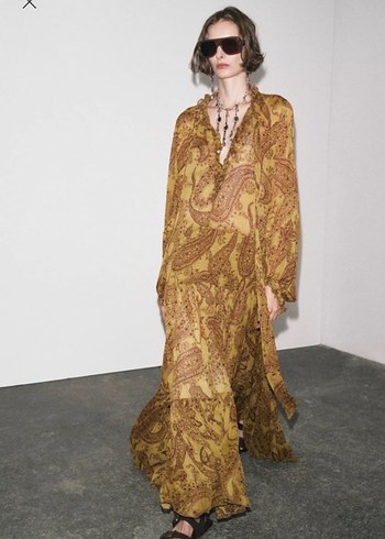 Bohem Renkli Uzun Kollu Fırfırlı Elbise - Görsel 4